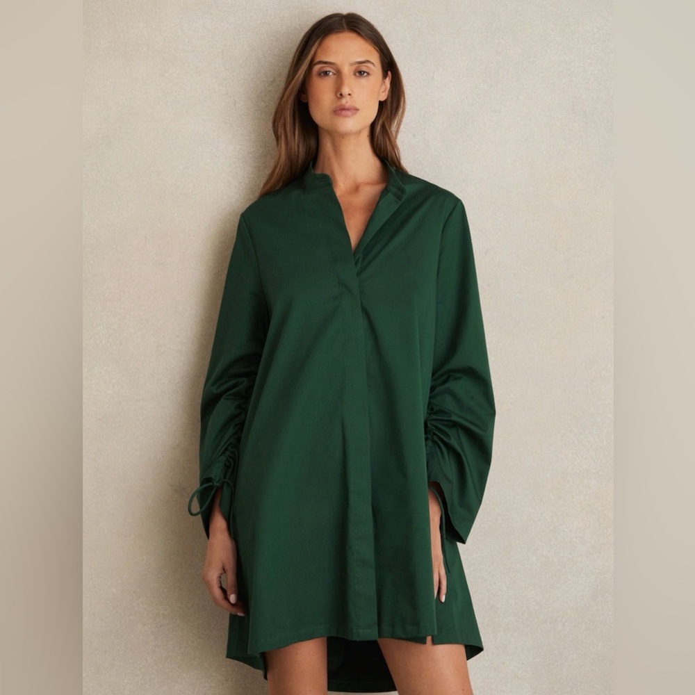 Reiss Grazia Band-Collar Cutout Mini Shift Dress in Emerald Size 4 NWOT